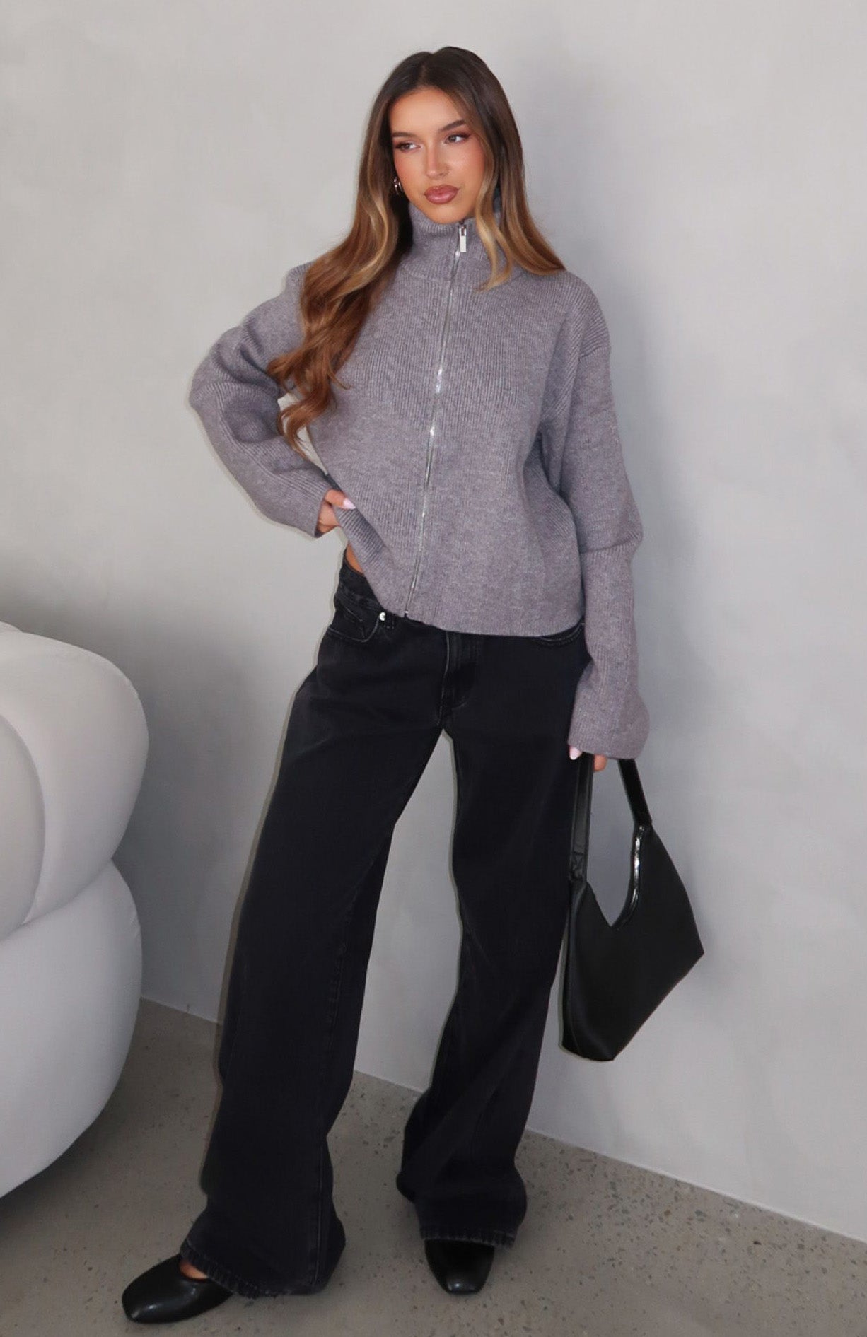 Violetta Zip Knit Cardigan Smokey Grey