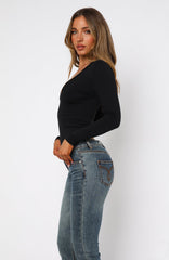 Knew That All Along Lace Trim Long Sleeve Top Black