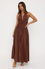 Lucky Enough Halter Maxi Dress Dark Chocolate