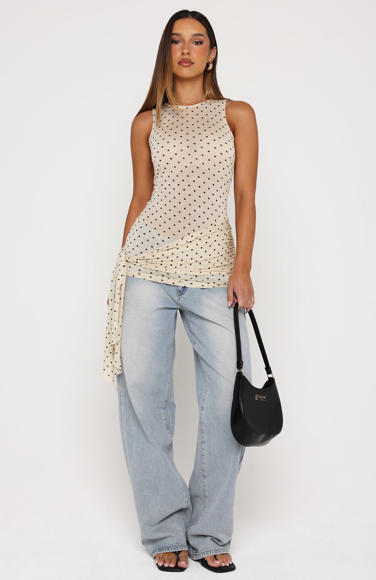 Pinch Me Tie Top Butter/Black Polka Dot