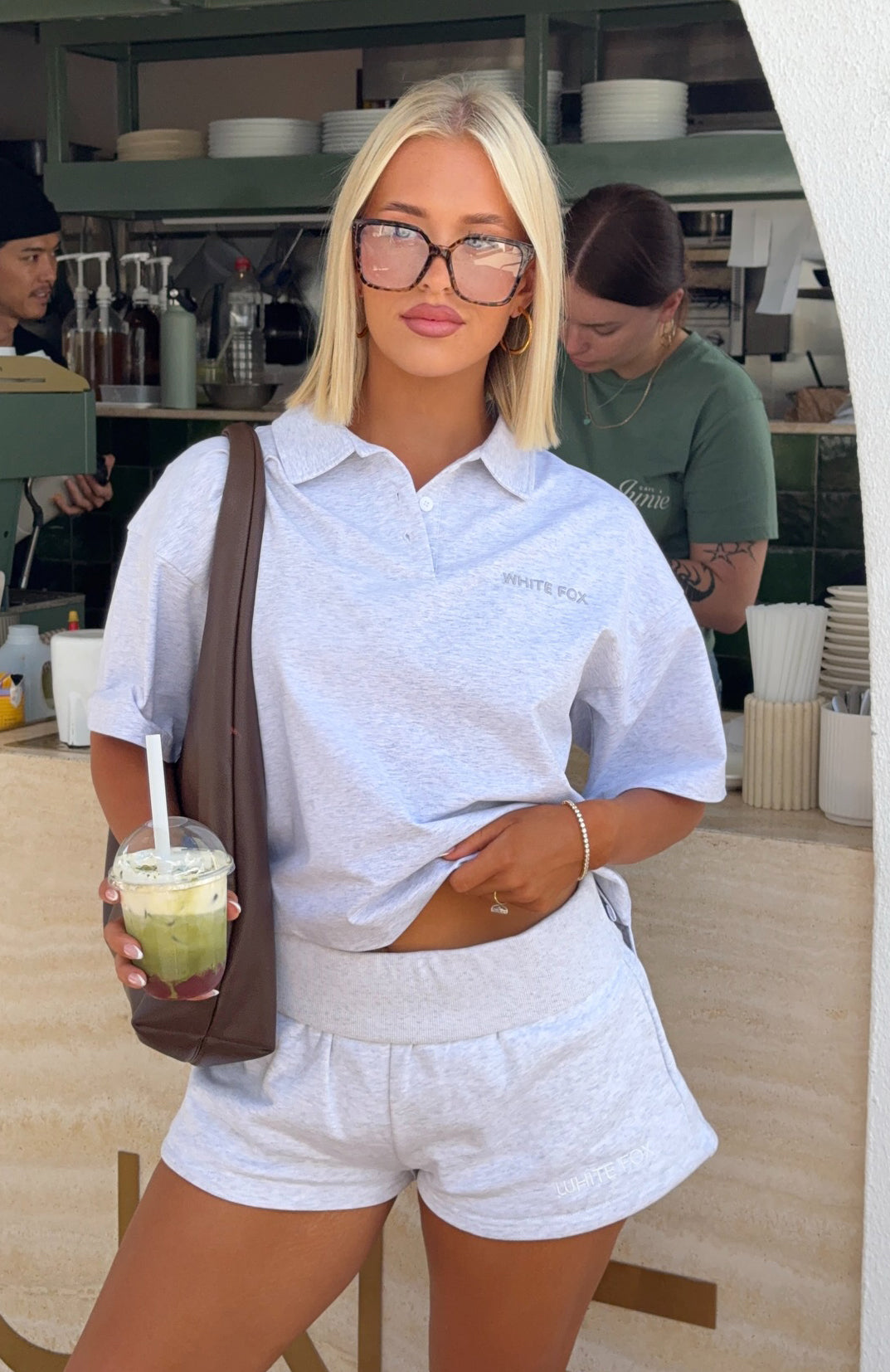 Pure Intent Oversized Short Sleeve Polo Shirt Grey Marle