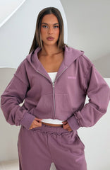 On My Own Terms Boxy Zip Front Hoodie Dusty Plum