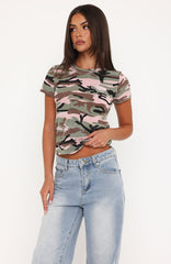 Keeping Track Relaxed Baby Tee Camo Print