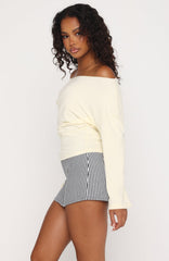 Falling For Him Cinched Waist Off Shoulder Long Sleeve Top Butter