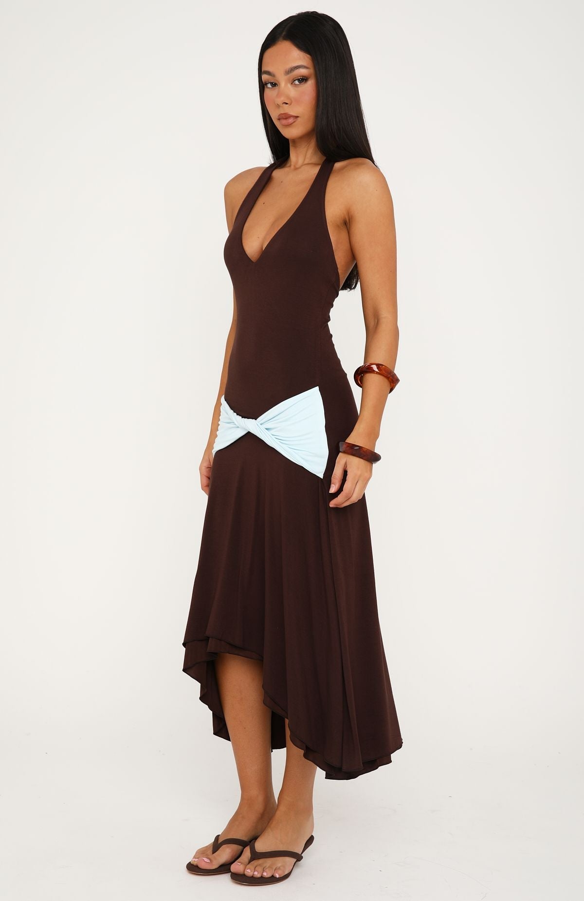 Simple Sweet Midi Dress Chocolate/Baby Blue
