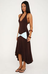 Simple Sweet Midi Dress Chocolate/Baby Blue