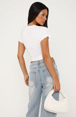 Never The Right Time Cinched Waist Short Sleeve Top White