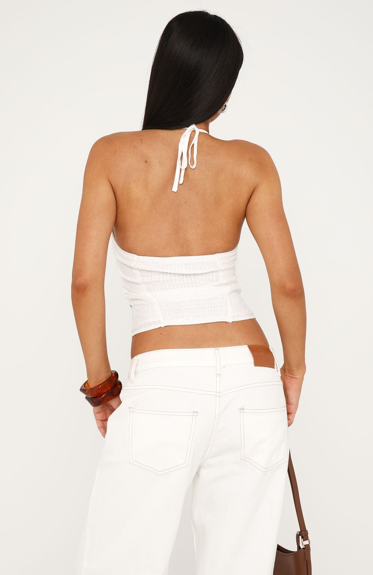 Clocked Off Halter Top White