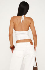 Clocked Off Halter Top White