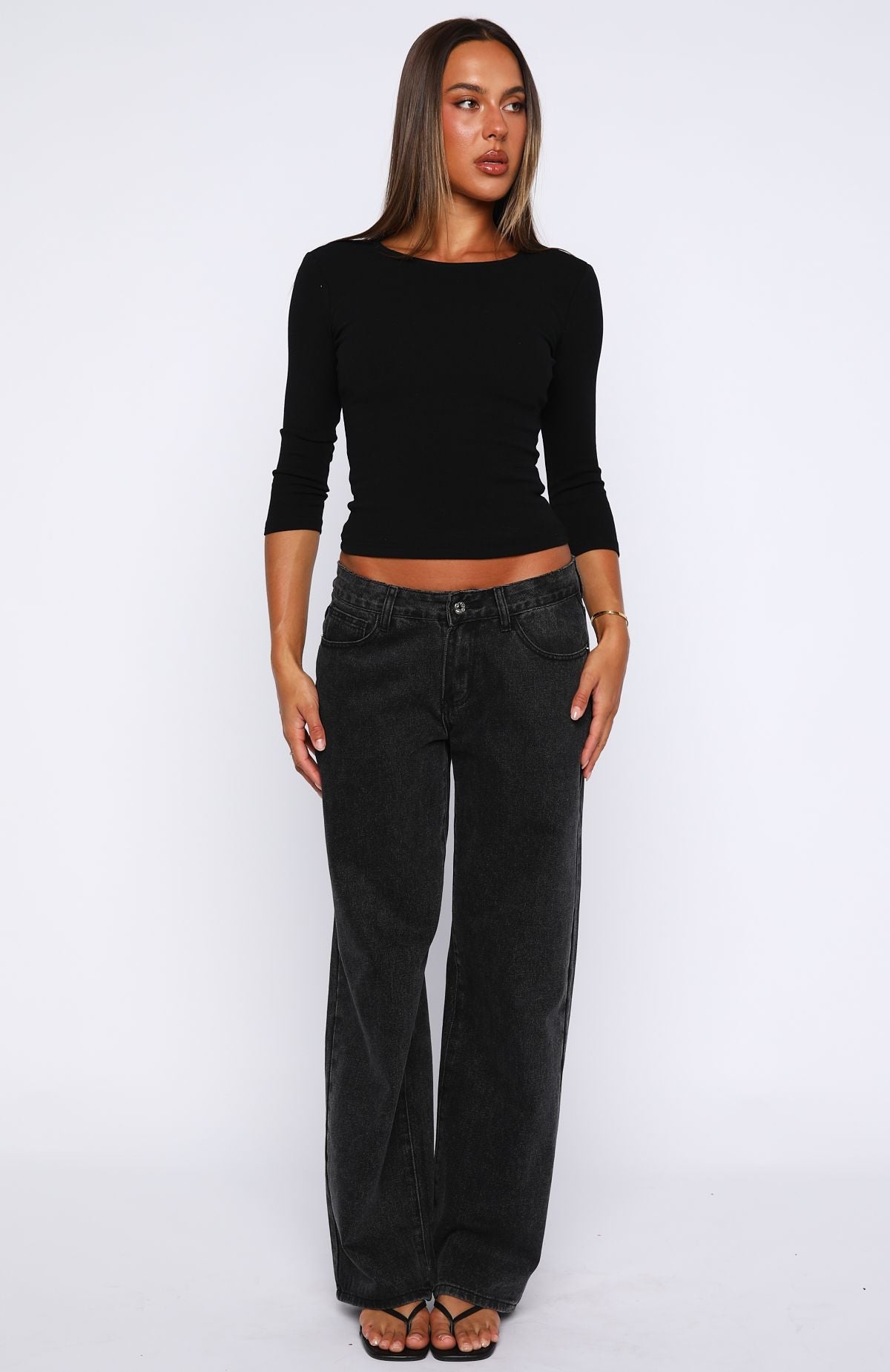 Soft Focus 3/4 Sleeve Top Black