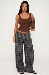 Where You Hold Me Pants Chocolate/Blue Plaid