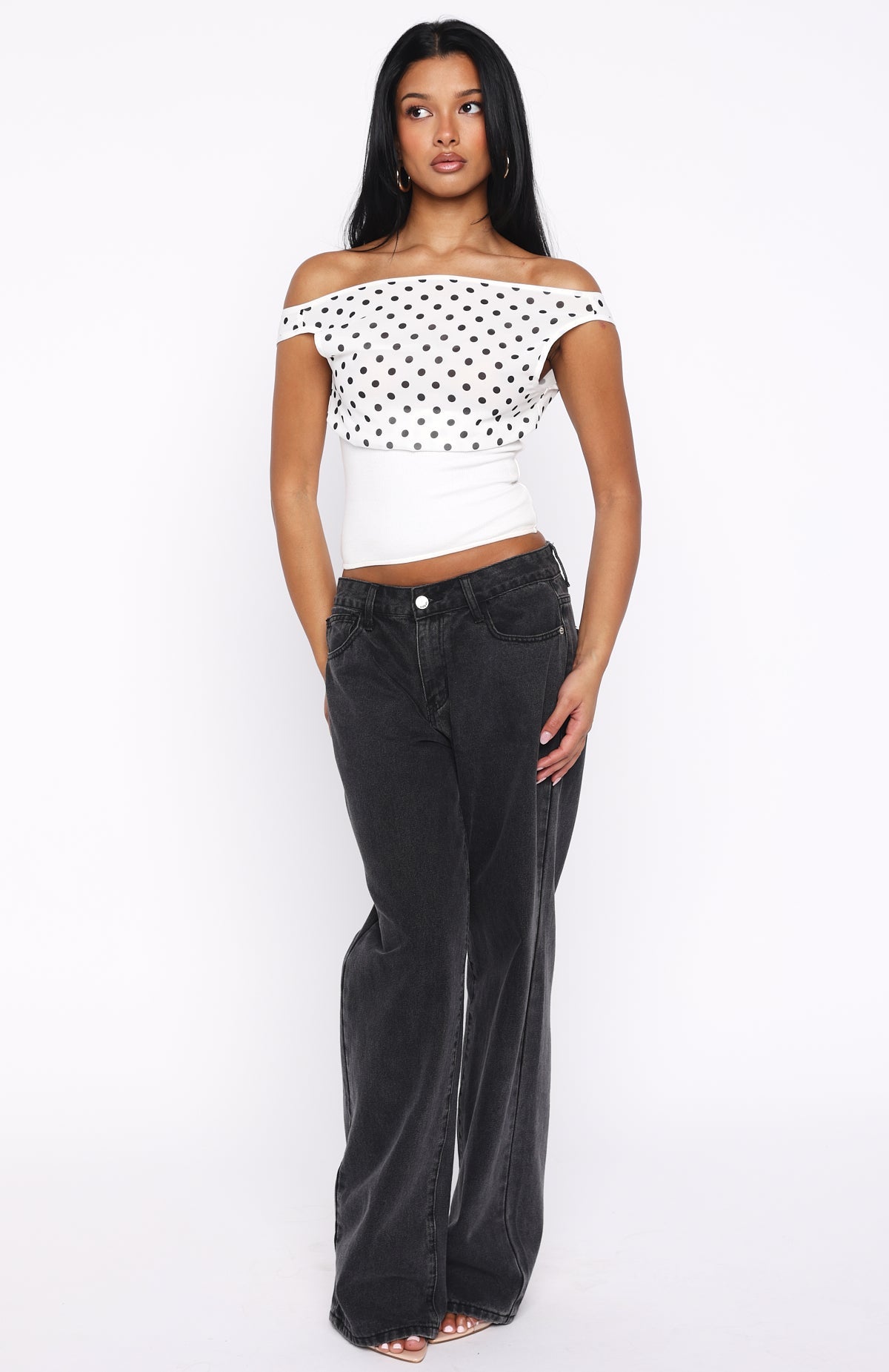 Cherry Charm Cinched Waist Top White Polka Dot