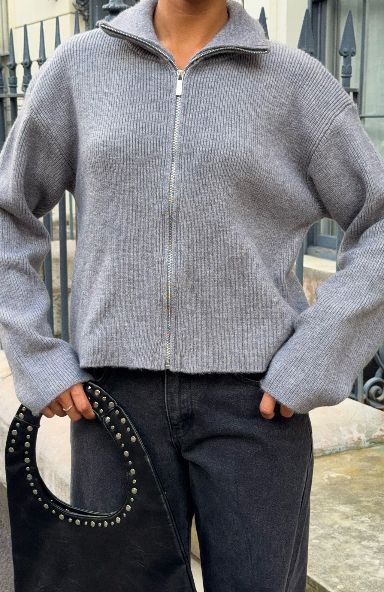 Violetta Zip Knit Cardigan Smokey Grey