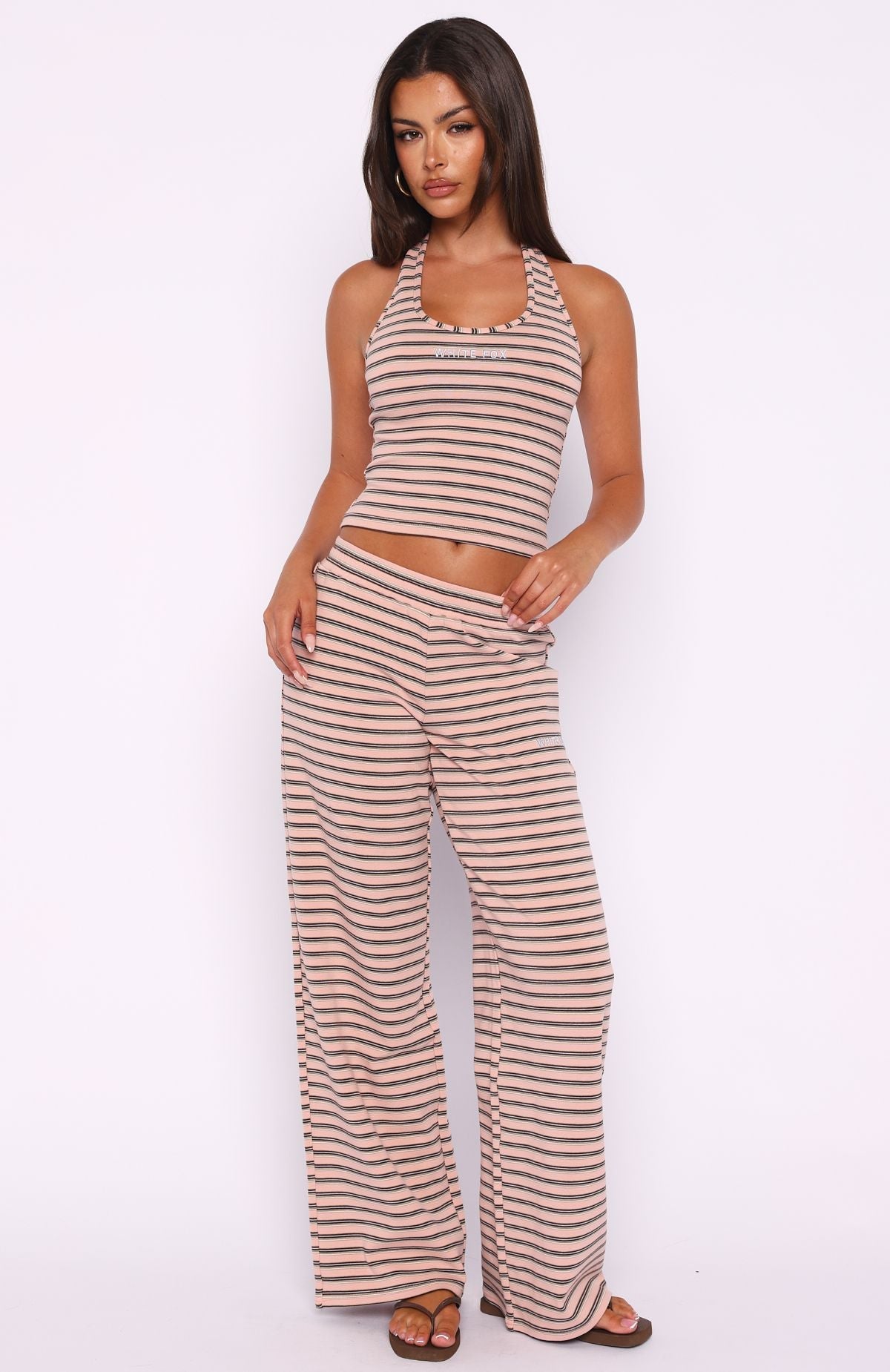 Looking Back Halter Top Pink Stripe