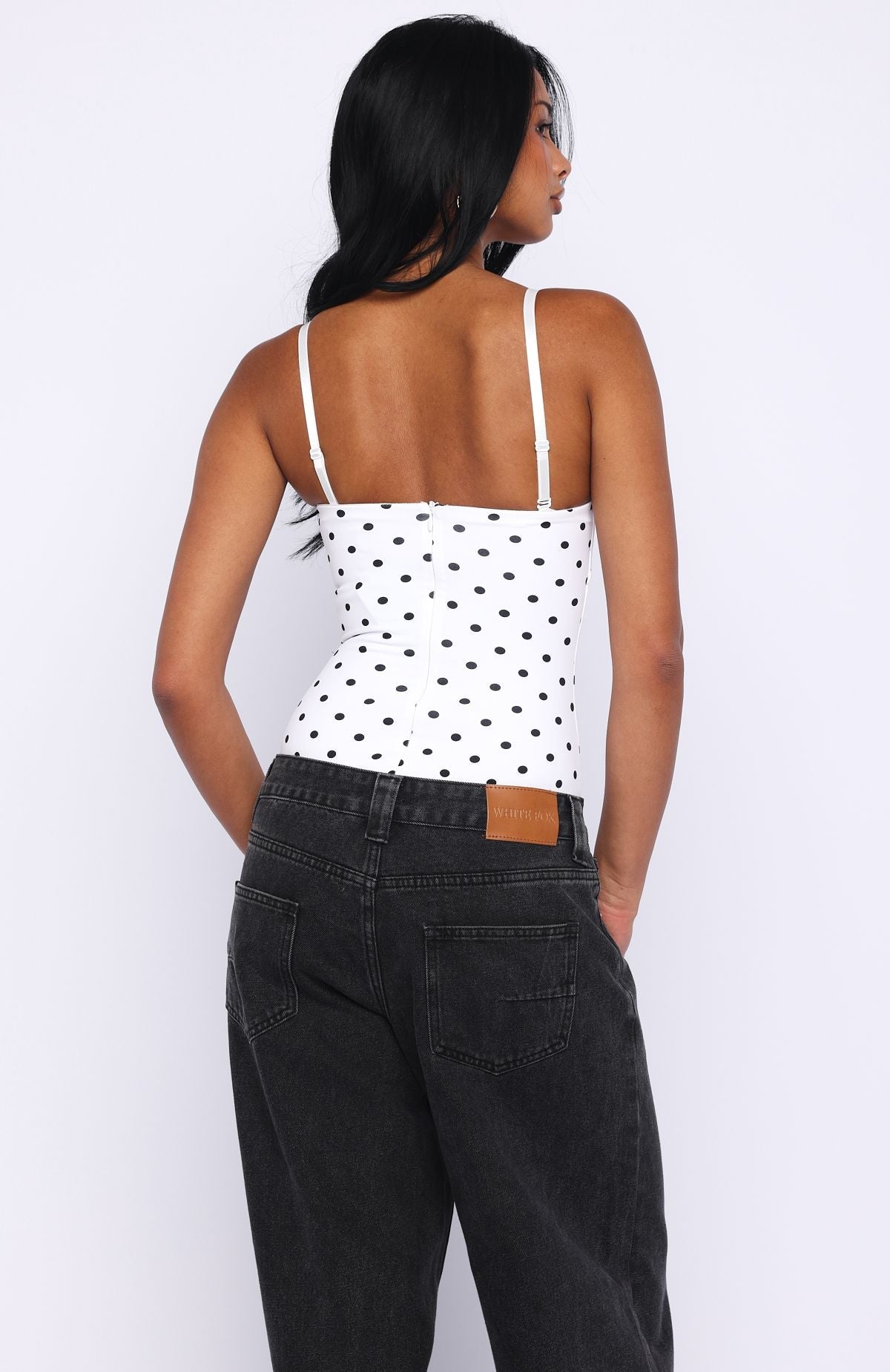 Stuck To You Bodysuit White/Black Polka Dot