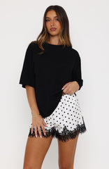 Easy Breeze Satin Lace Shorts White/Black Polka Dot