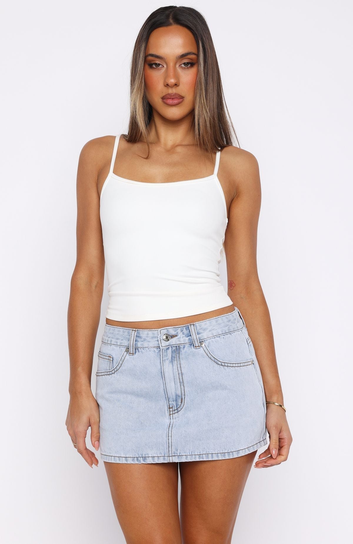 About A Girl Mid Rise Denim Mini Skirt Mid Blue