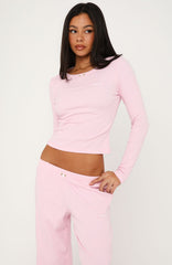Secret Confessions Ribbed Long Sleeve Pyjama Top Pink