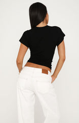 Never The Right Time Cinched Waist Short Sleeve Top Black