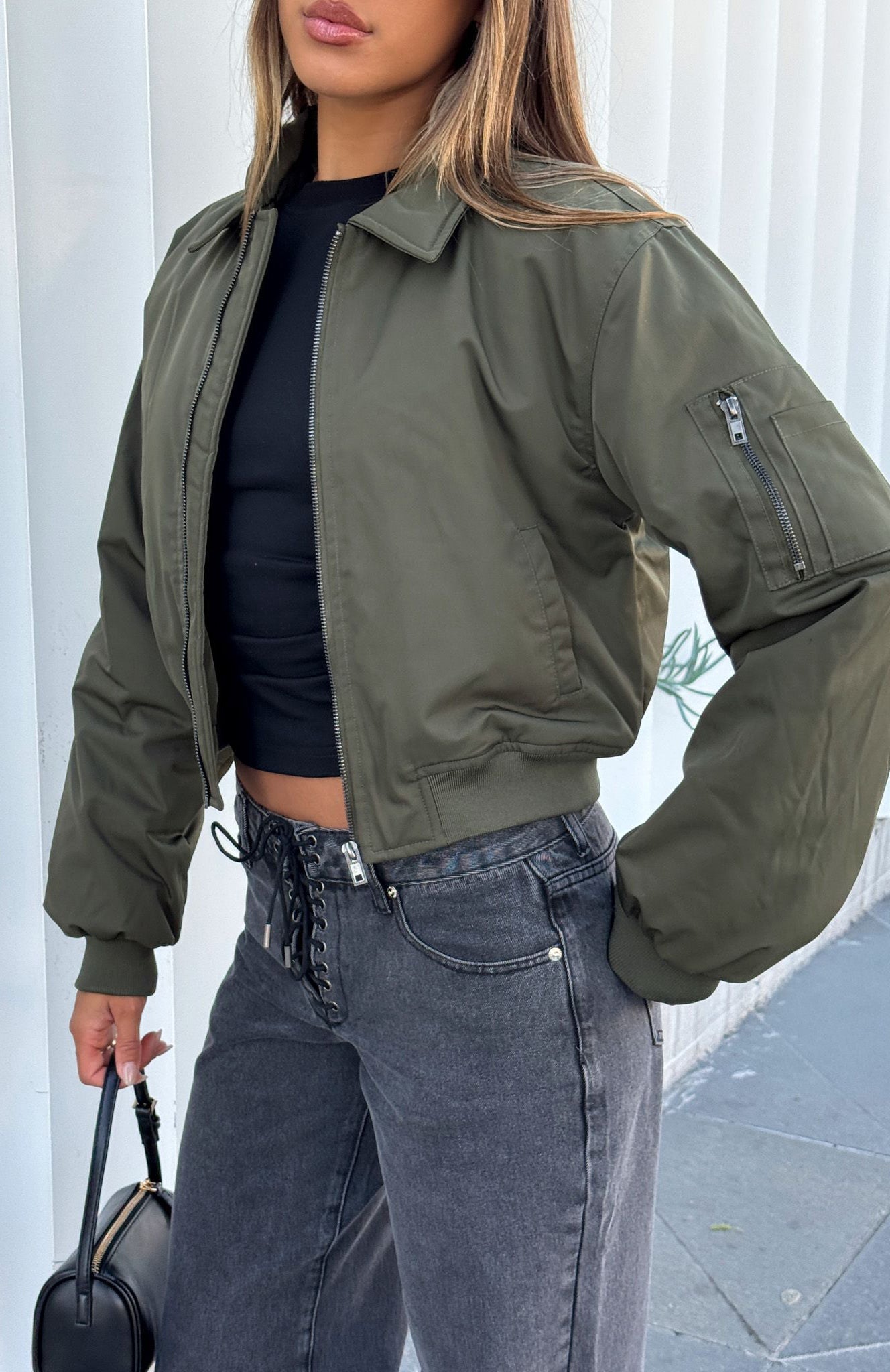 Something Forgotten Bomber Jacket Khaki