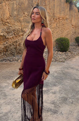 Tangled Romance Fringe Midi Dress Plum