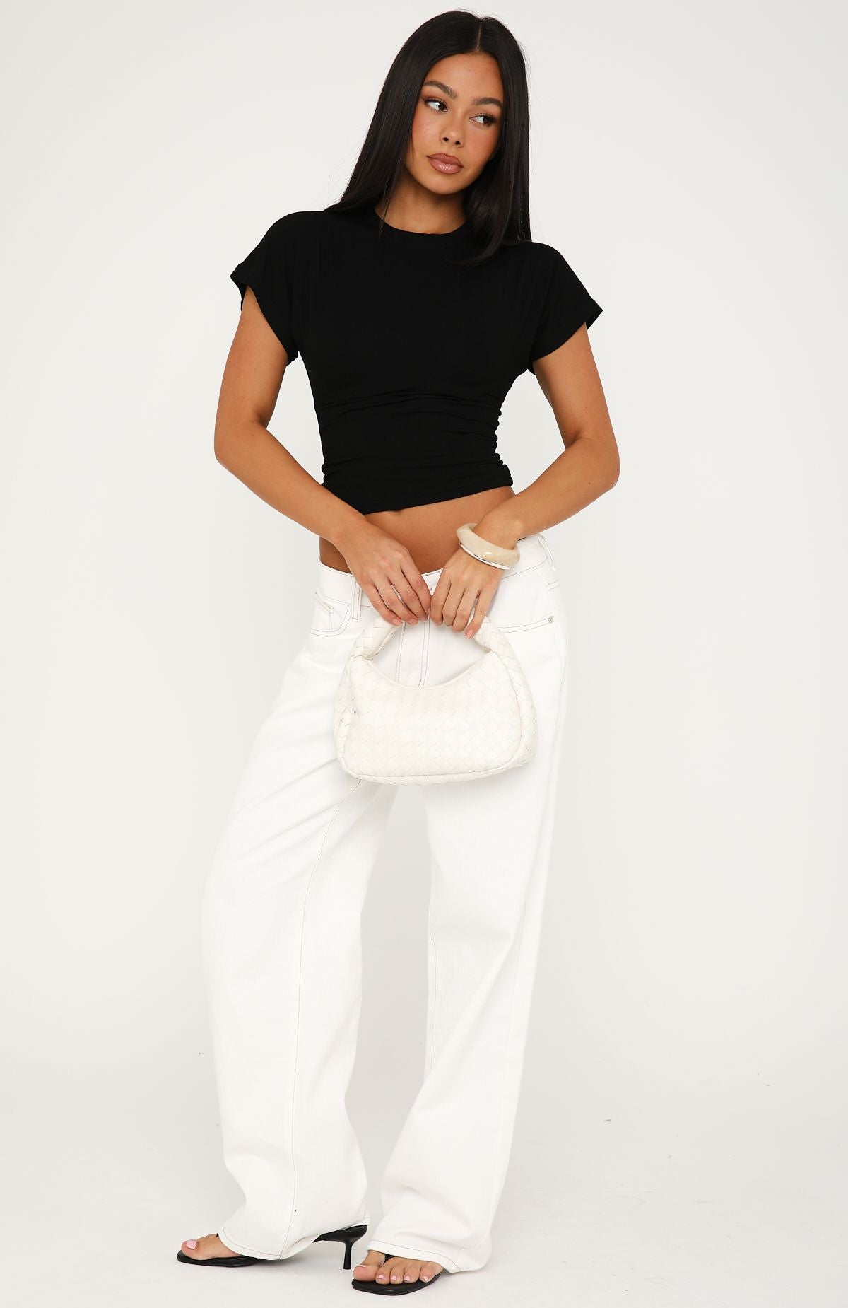 Never The Right Time Cinched Waist Short Sleeve Top Black