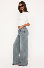 Just My Type Mid Rise Wide Leg Jeans Sand