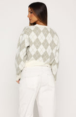 Beaufort Argyle Knit Cardigan Sage/Cream