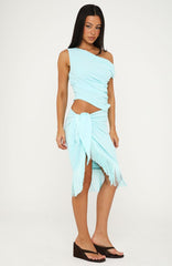 Sweet And Savage Off Shoulder Midi Dress Aqua