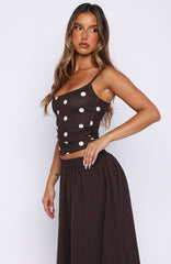 I'm The Answer Tank Top Chocolate/Off White Polka Dot