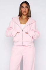 Come A Long Way Boxy Zip Front Hoodie Pink