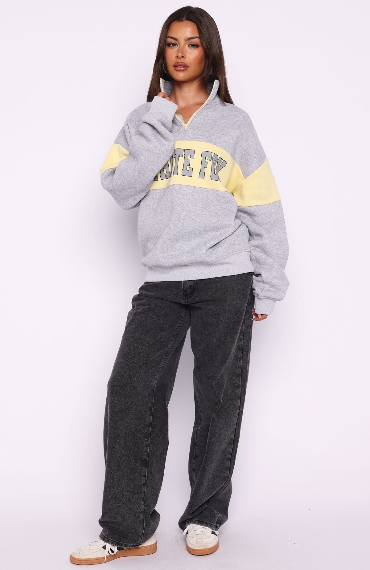 Show Yourself Zip Front Sweater Dark Grey Marle