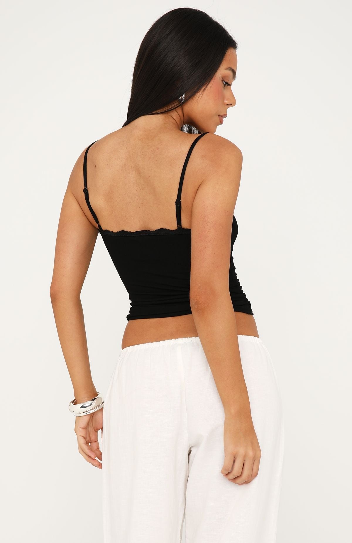 Easy Love Lace Trim Tank Top Black