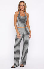 Looking Back Wide Leg Pants Grey Stripe