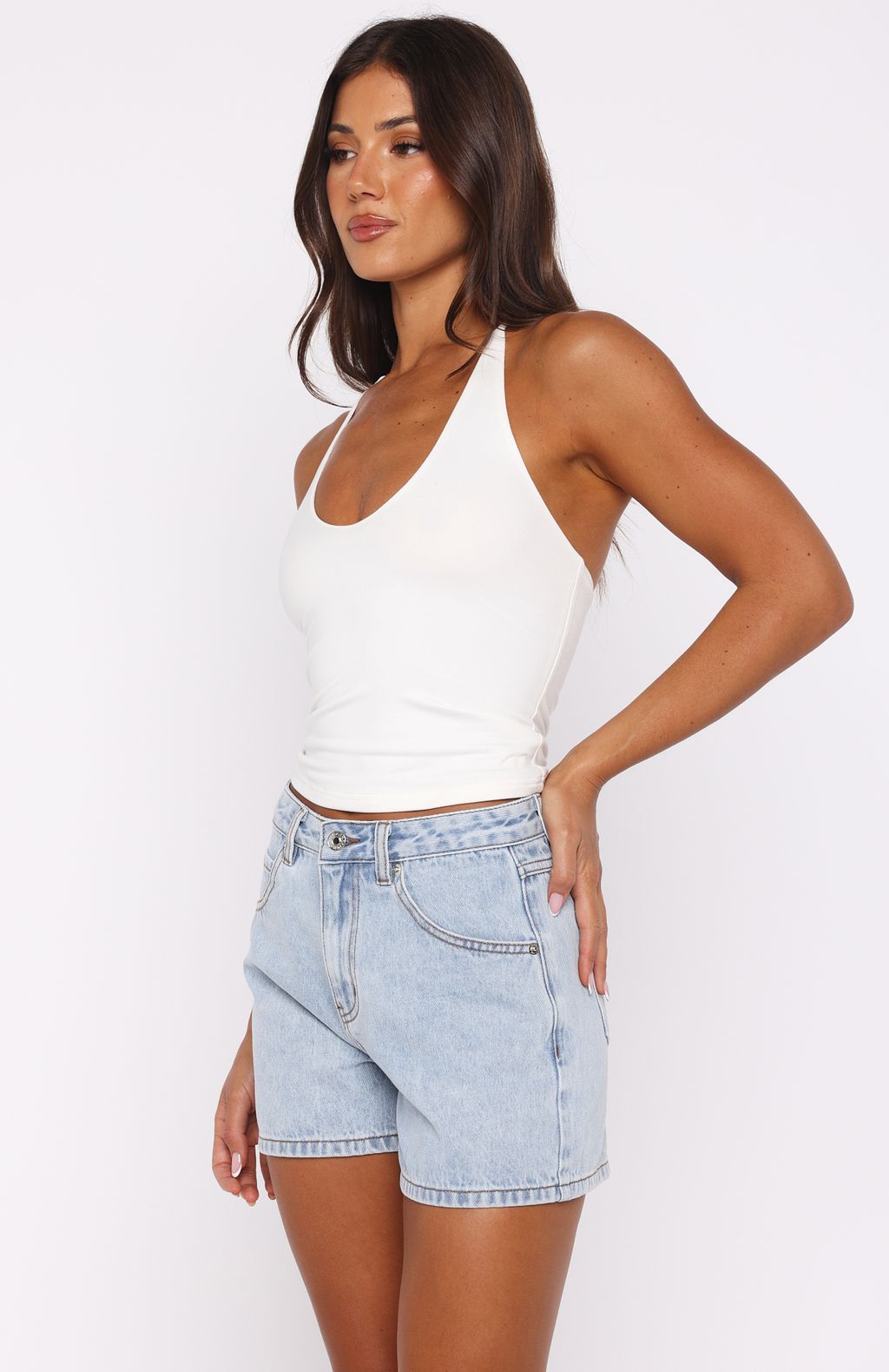 Maddy High Rise Denim Shorts Mid Blue