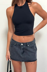Broken Trust Mid Rise Denim Mini Skirt Black