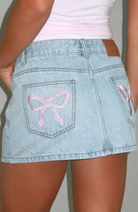 About A Girl Mid Rise Denim Mini Skirt Mid Blue
