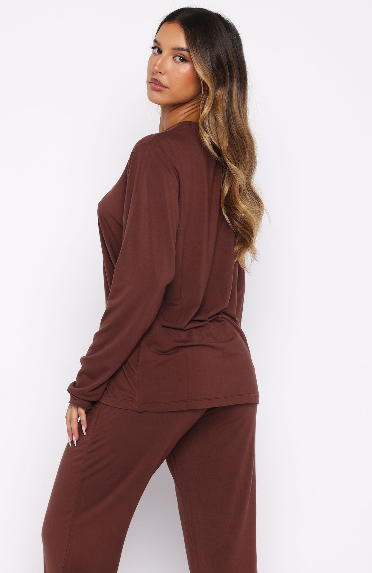 Slow Life Long Sleeve Pyjama Top Chocolate