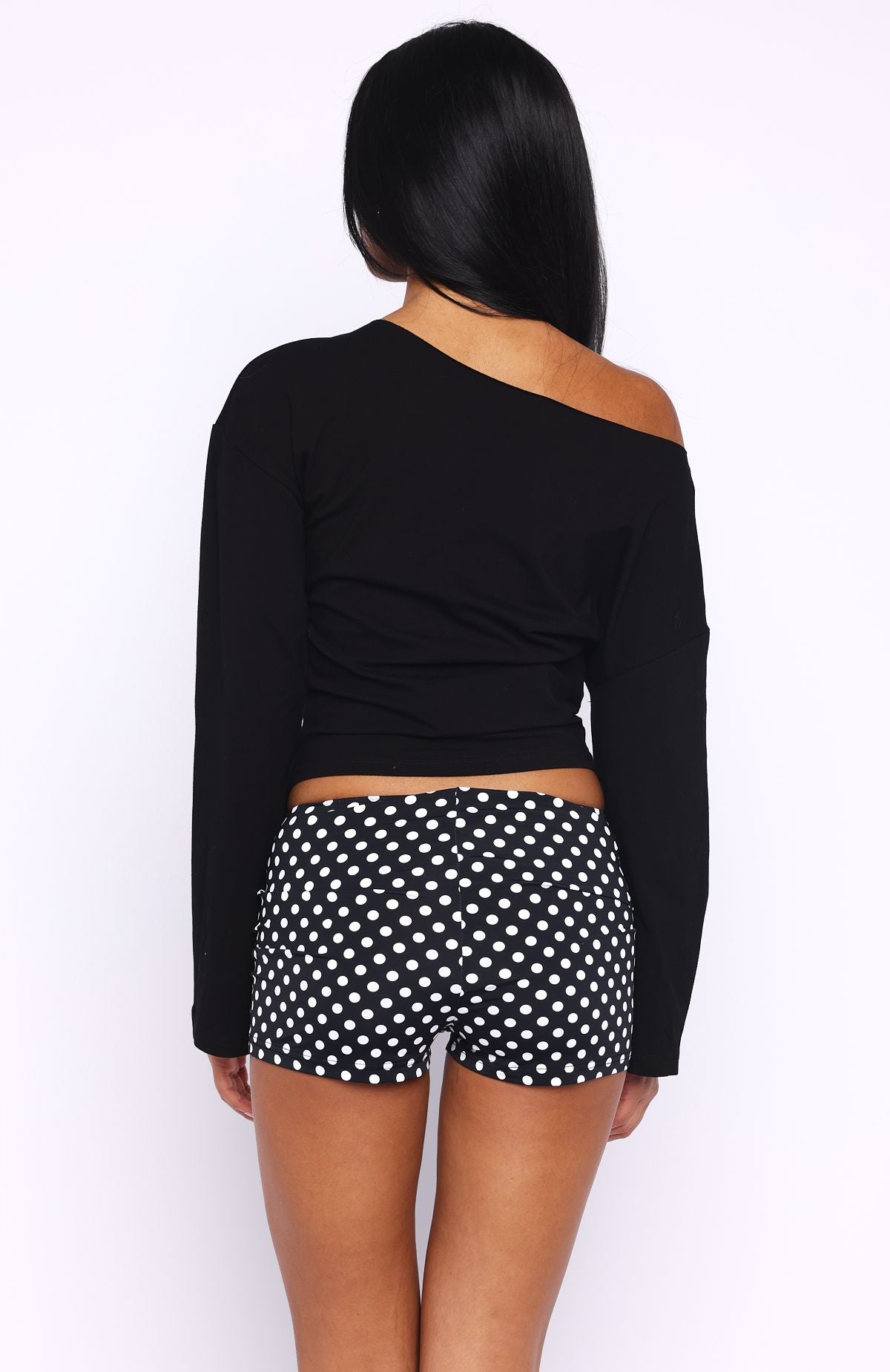 Falling For Him Cinched Waist Off Shoulder Long Sleeve Top Black