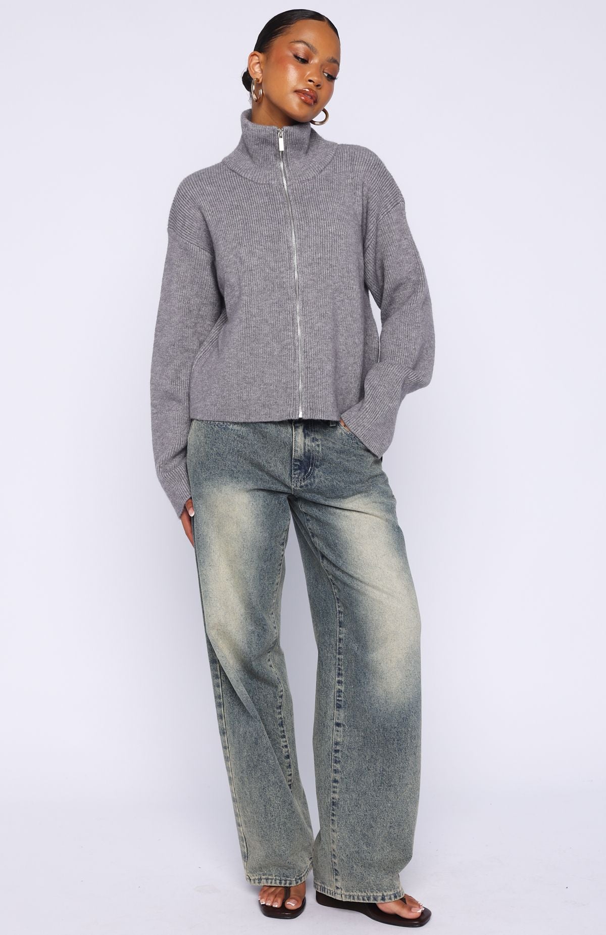 Violetta Zip Knit Cardigan Smokey Grey
