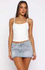 Broken Trust Mid Rise Denim Mini Skirt Light Blue