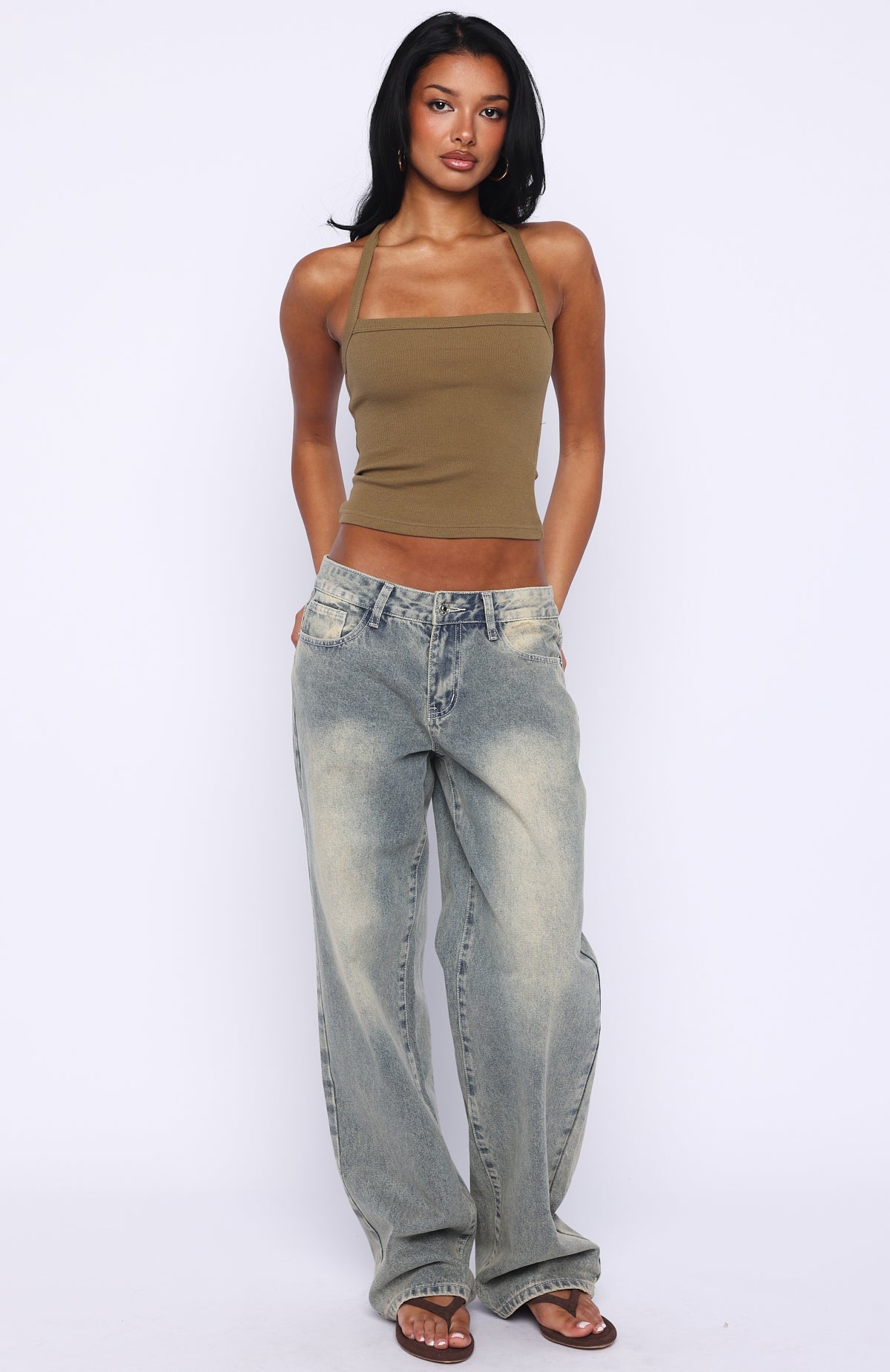 A Minute Later Ribbed Top Olive