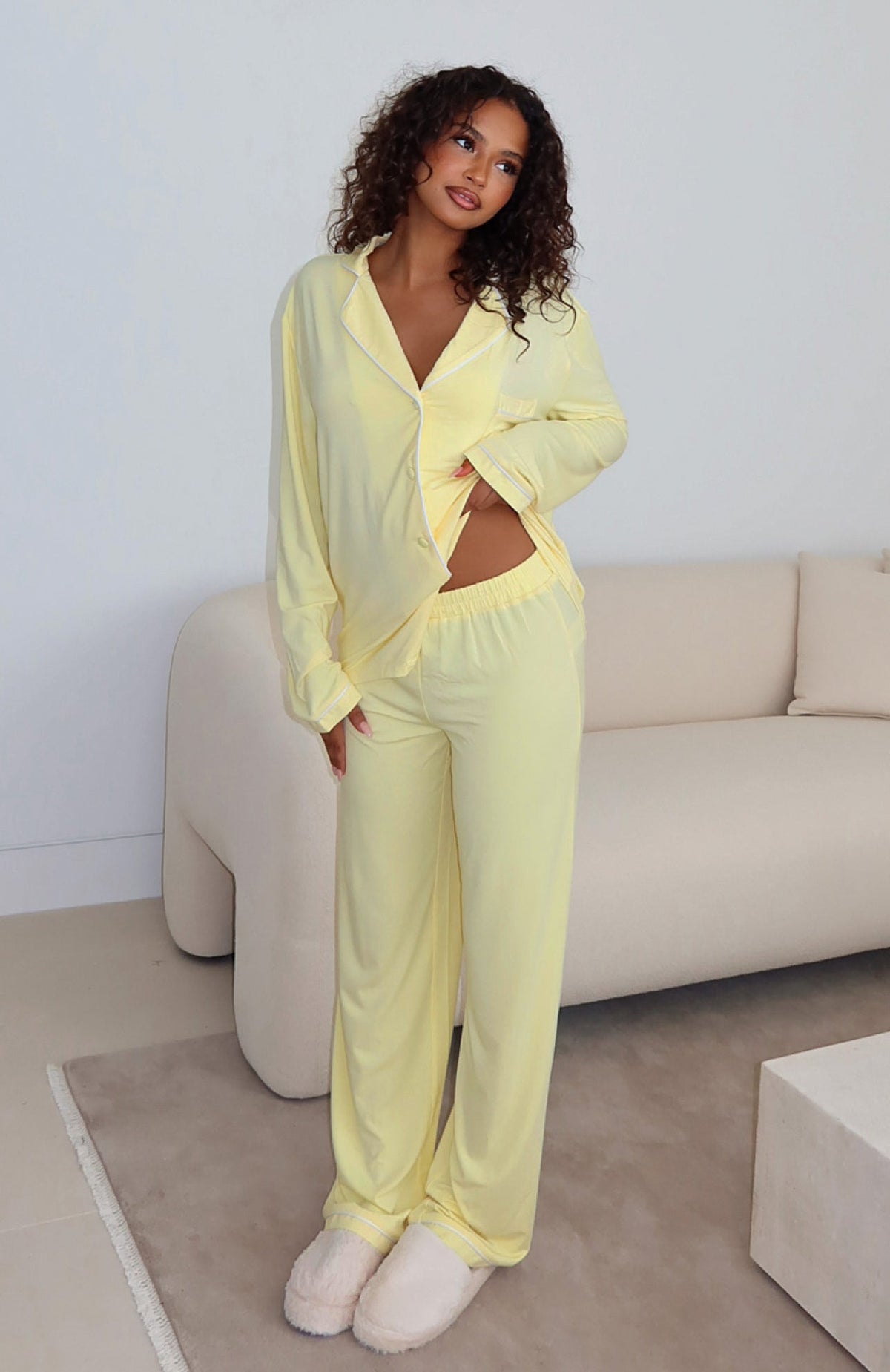Airplane Mode Modal Wide Leg Pyjama Pants Lemon
