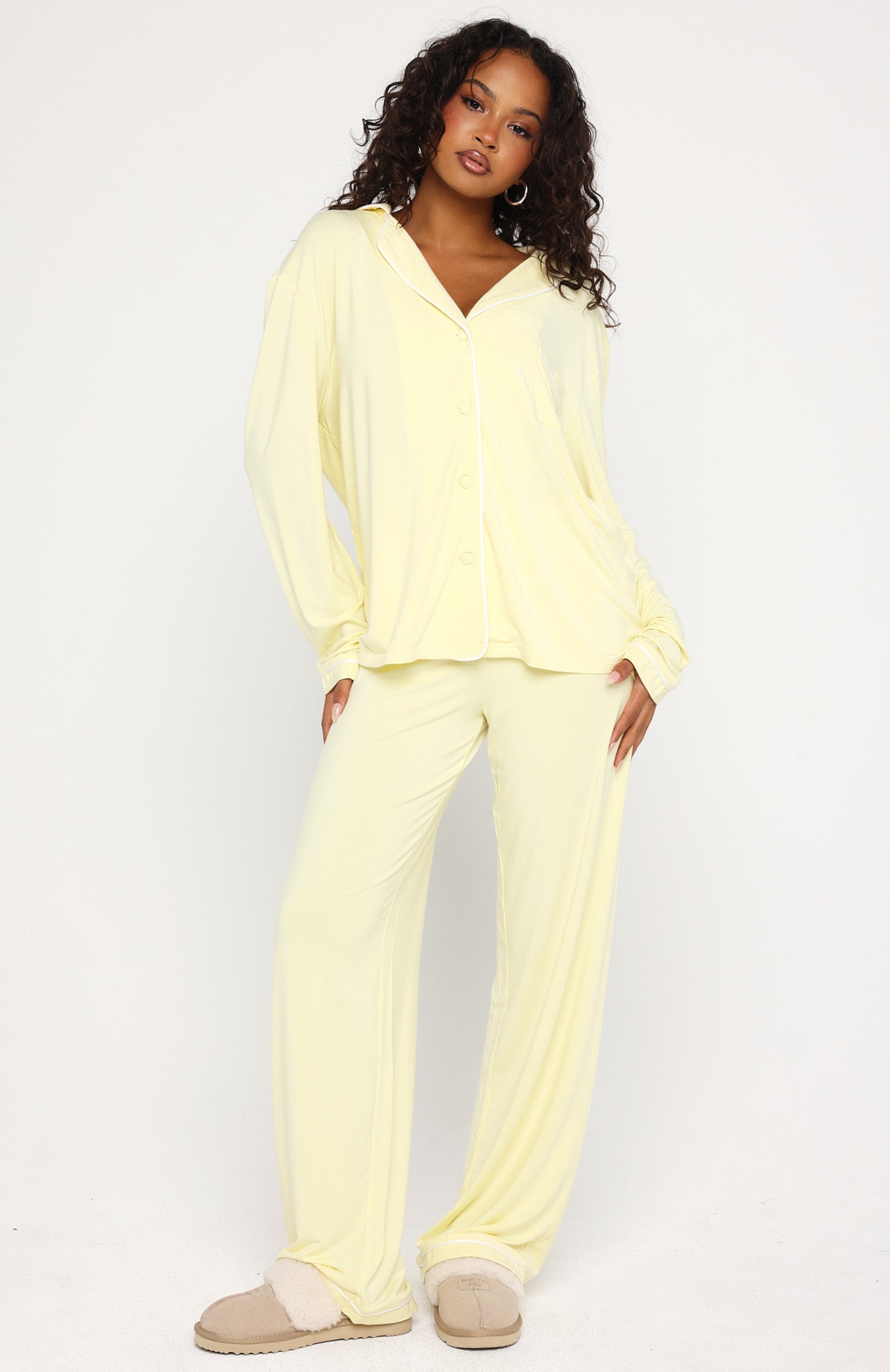 Airplane Mode Modal Wide Leg Pyjama Pants Lemon