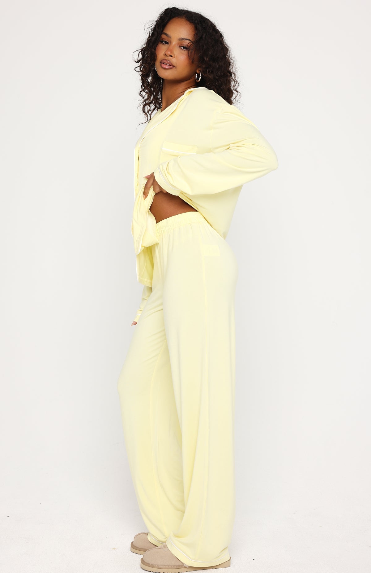 Airplane Mode Modal Wide Leg Pyjama Pants Lemon
