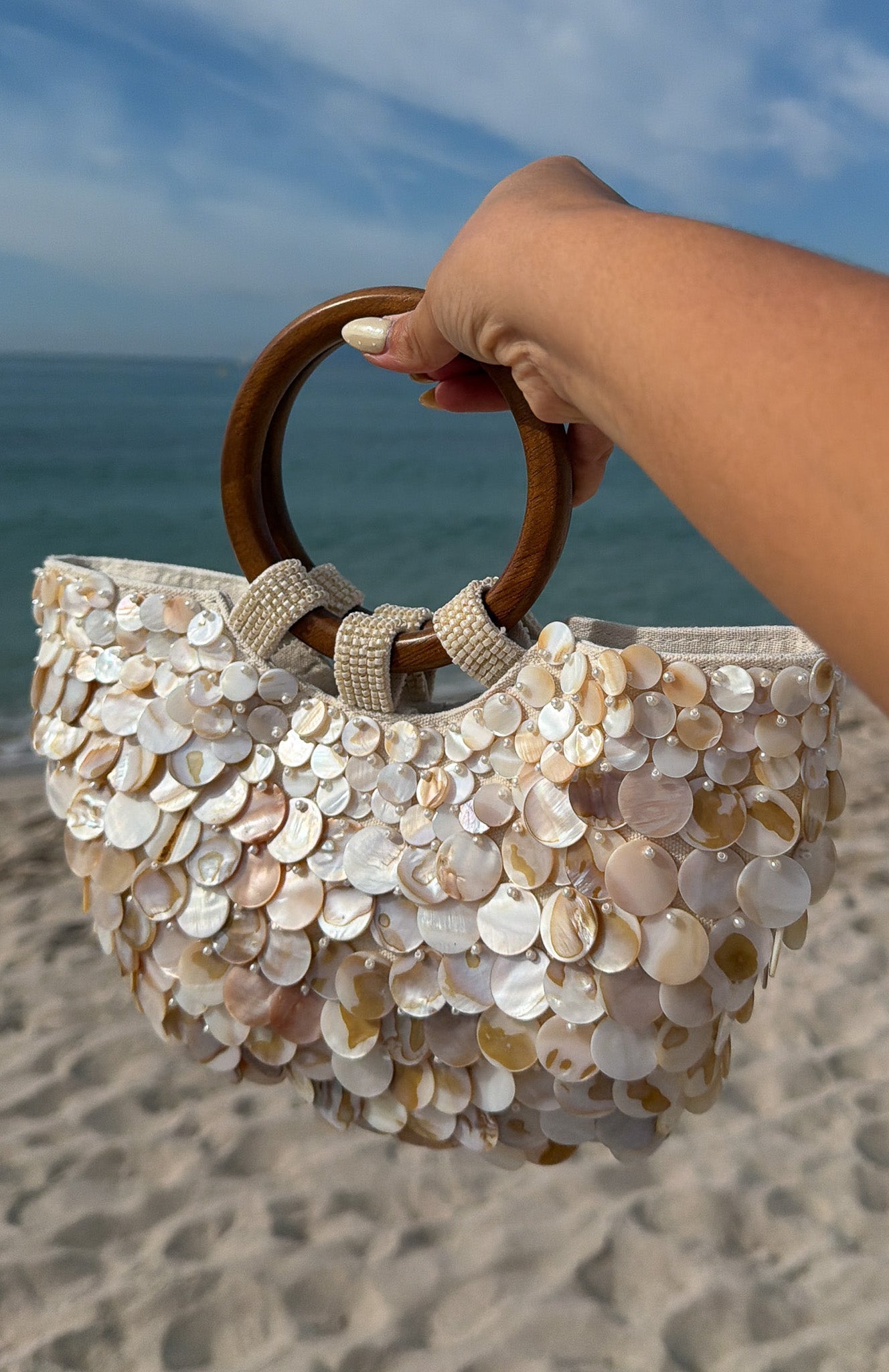 Alessandra Shell Top Handle Bag Cream