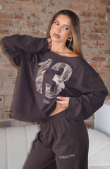 All A Dream Off Shoulder Oversized Long Sleeve Tee Charcoal