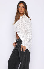 Always About Us Button Up Shirt White Polka Dot
