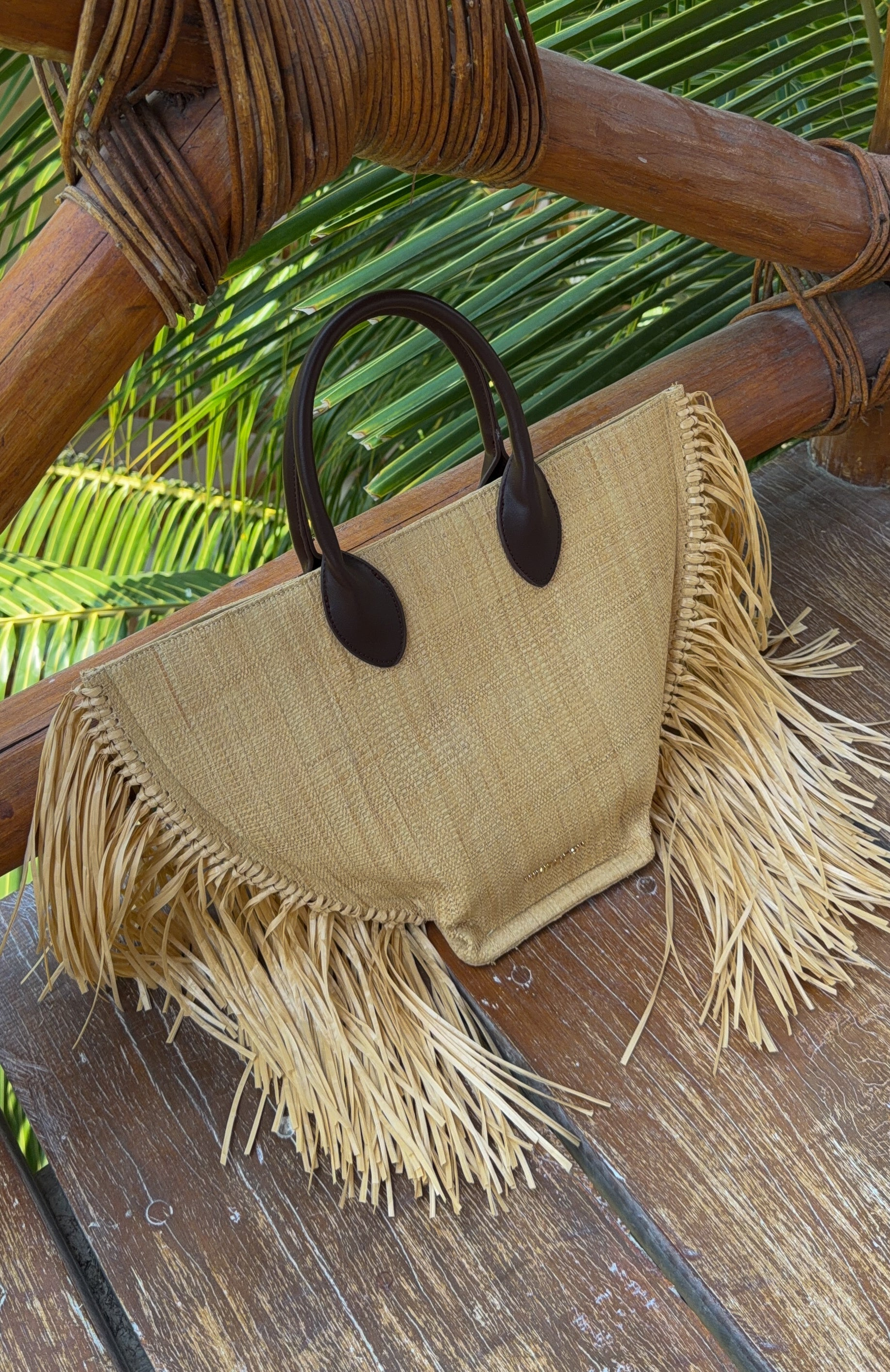 Aoife Top Handle Straw Bag Chocolate/Natural