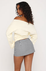 Falling For Him Cinched Waist Off Shoulder Long Sleeve Top Butter